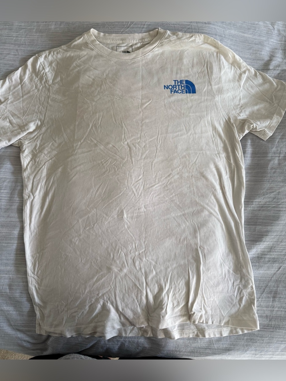 The North Face Men's White Crew Tee with Blue Logo size L